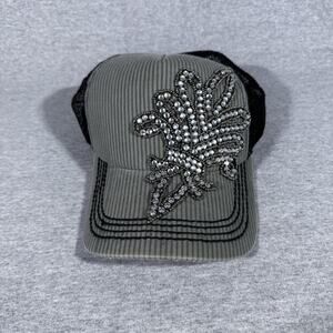 Olive & Pique Trucker Hat Snap Back Rhinestone Leopard Print Mesh Y2k Style